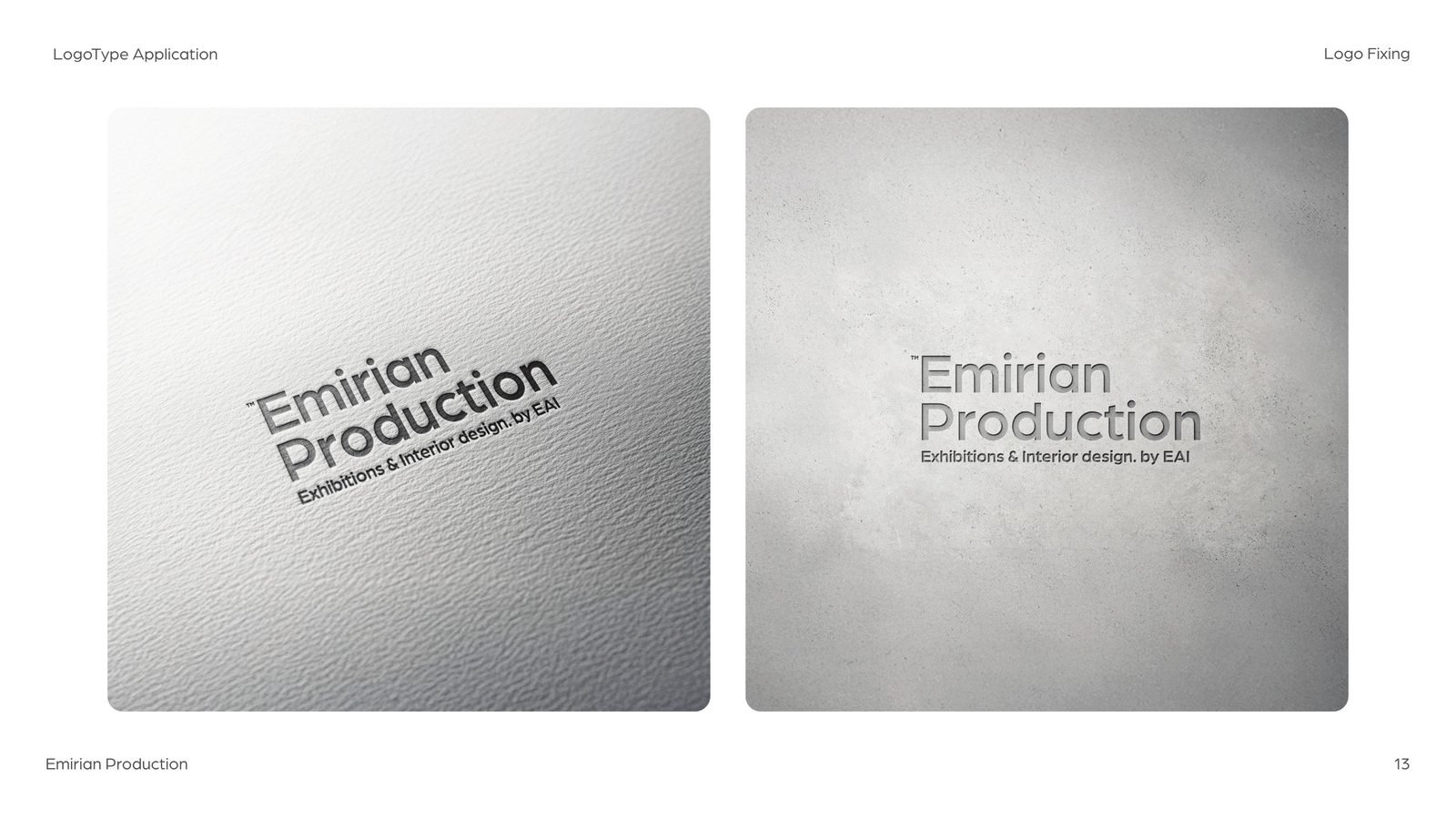 Emirian Production: The wordmark embossed and debossed