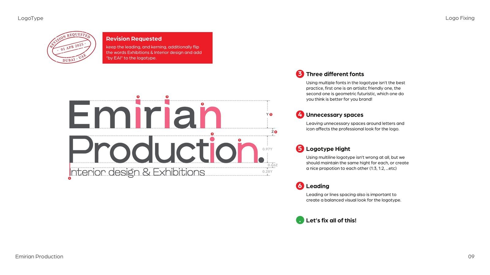 Emirian Production: The original wordmark: three fonts, loose spacing, mixed heights