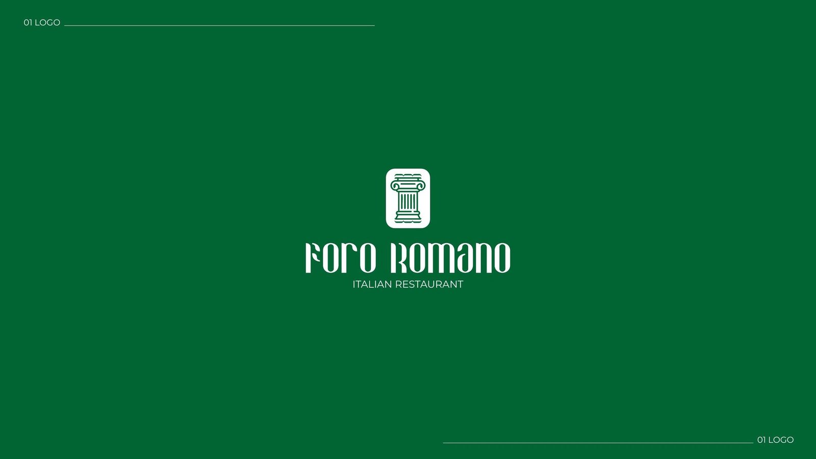 Foro Romano: Logo and icon for Foro Romano, an Italian restaurant: a Roman column built from bread and wheat, in the colours of Italy.