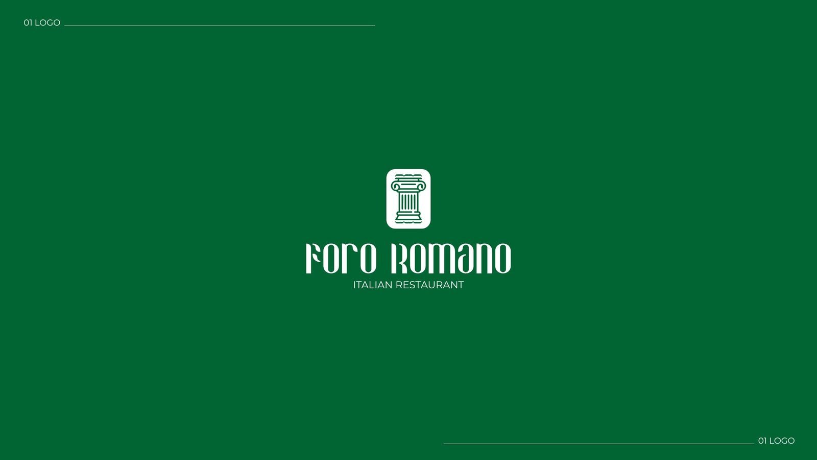 Foro Romano: Stacked logo reversed on green