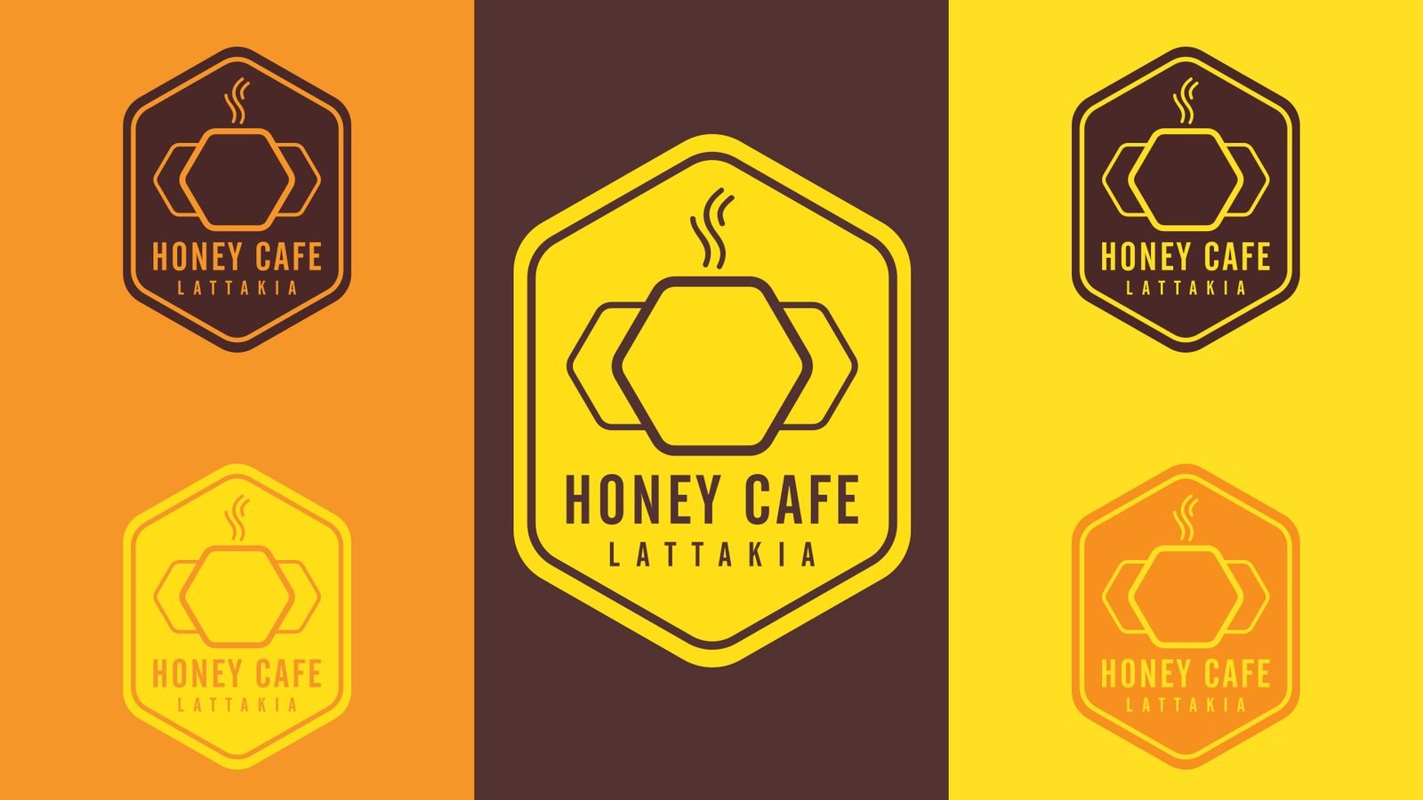 Honey Cafe: Logo versions on brand colours