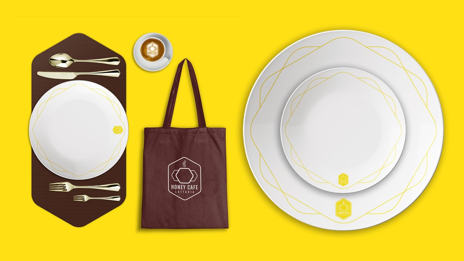 Honey Cafe: Placemat, plates, cutlery and tote bag