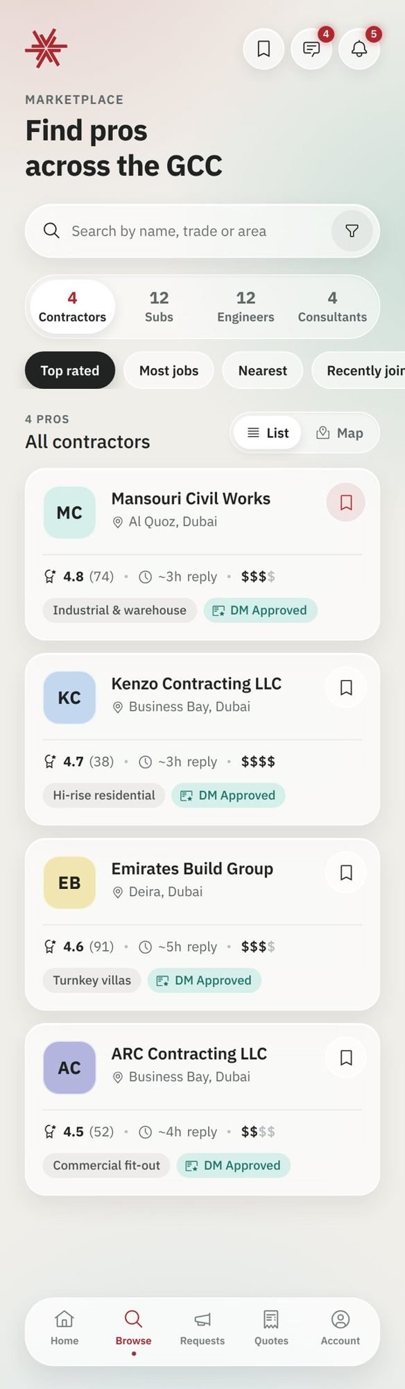 Inchaa: Browse professionals