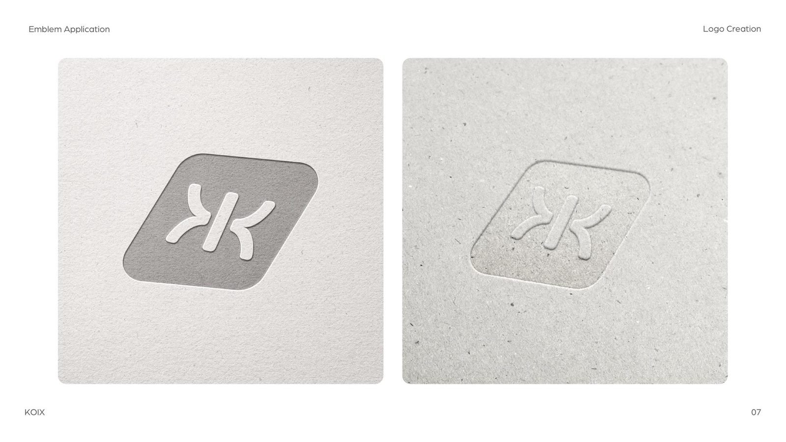 KOIX: The emblem debossed in paper
