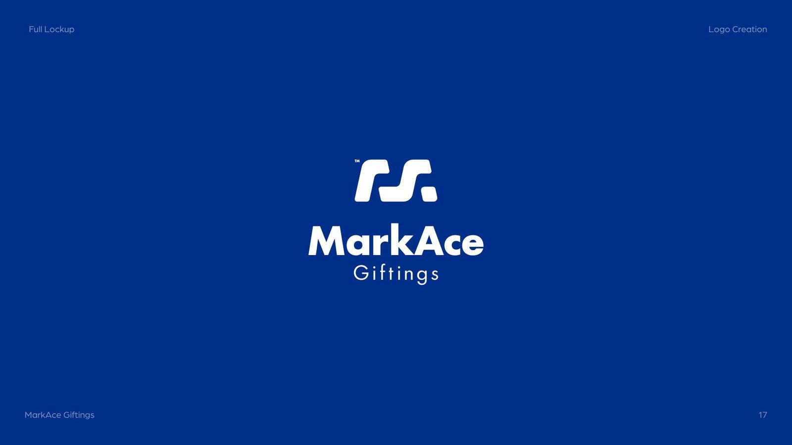 MarkAce Giftings: Stacked lockup reversed on deep blue