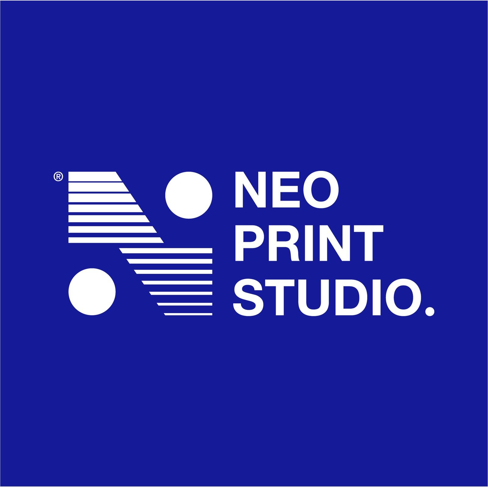 Neo Print Studio: English lockup on ink blue