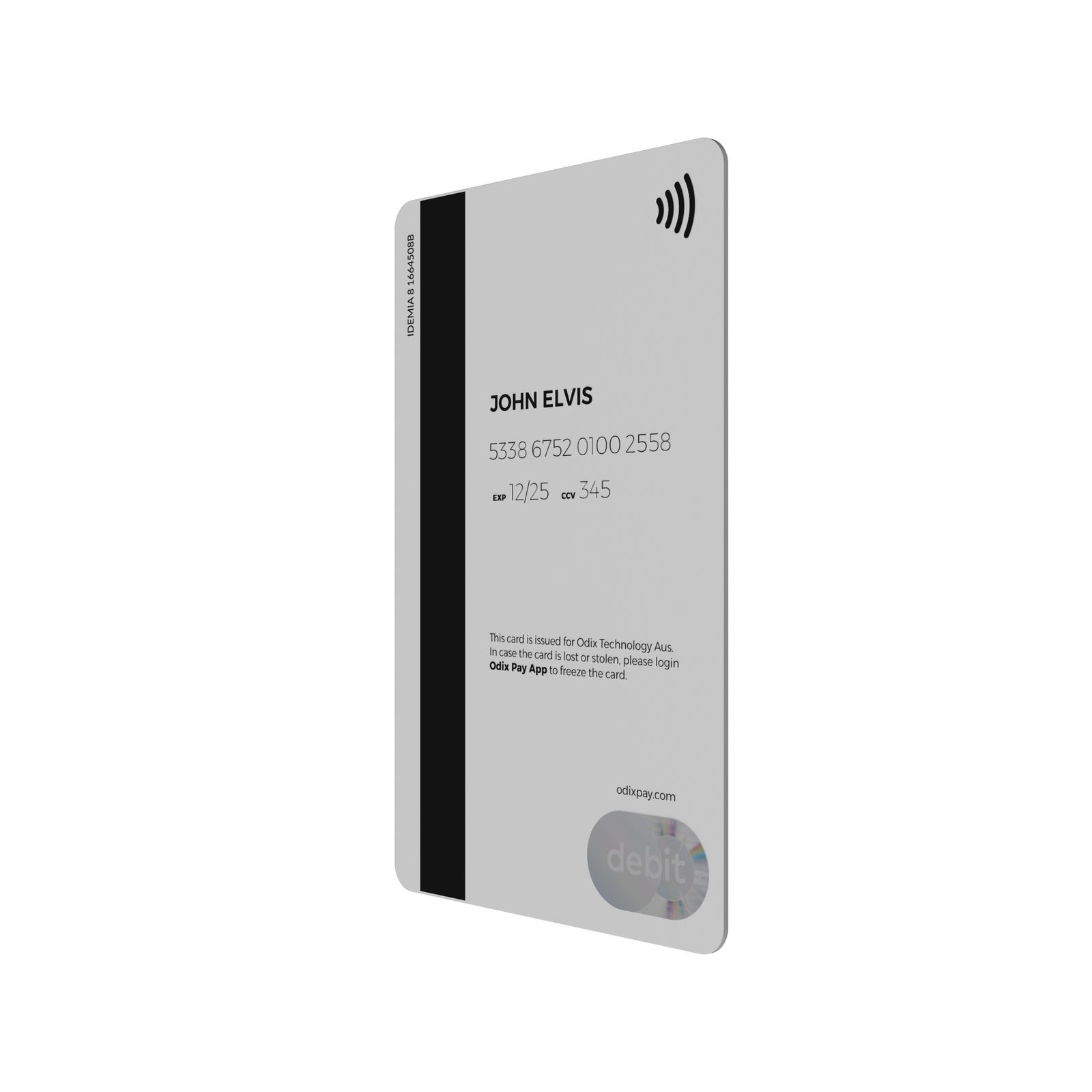 Odix Pay: White card, front at 45 degrees