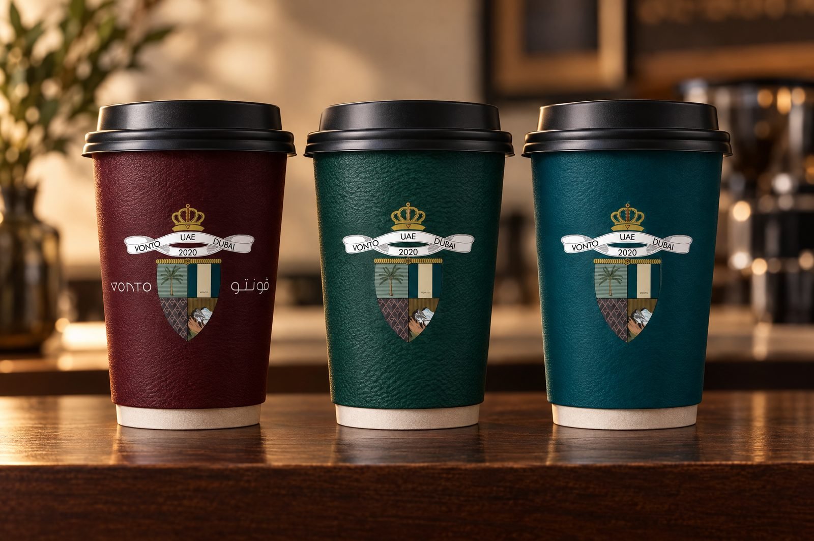 Vonto: The burgundy, green and teal cups on the counter