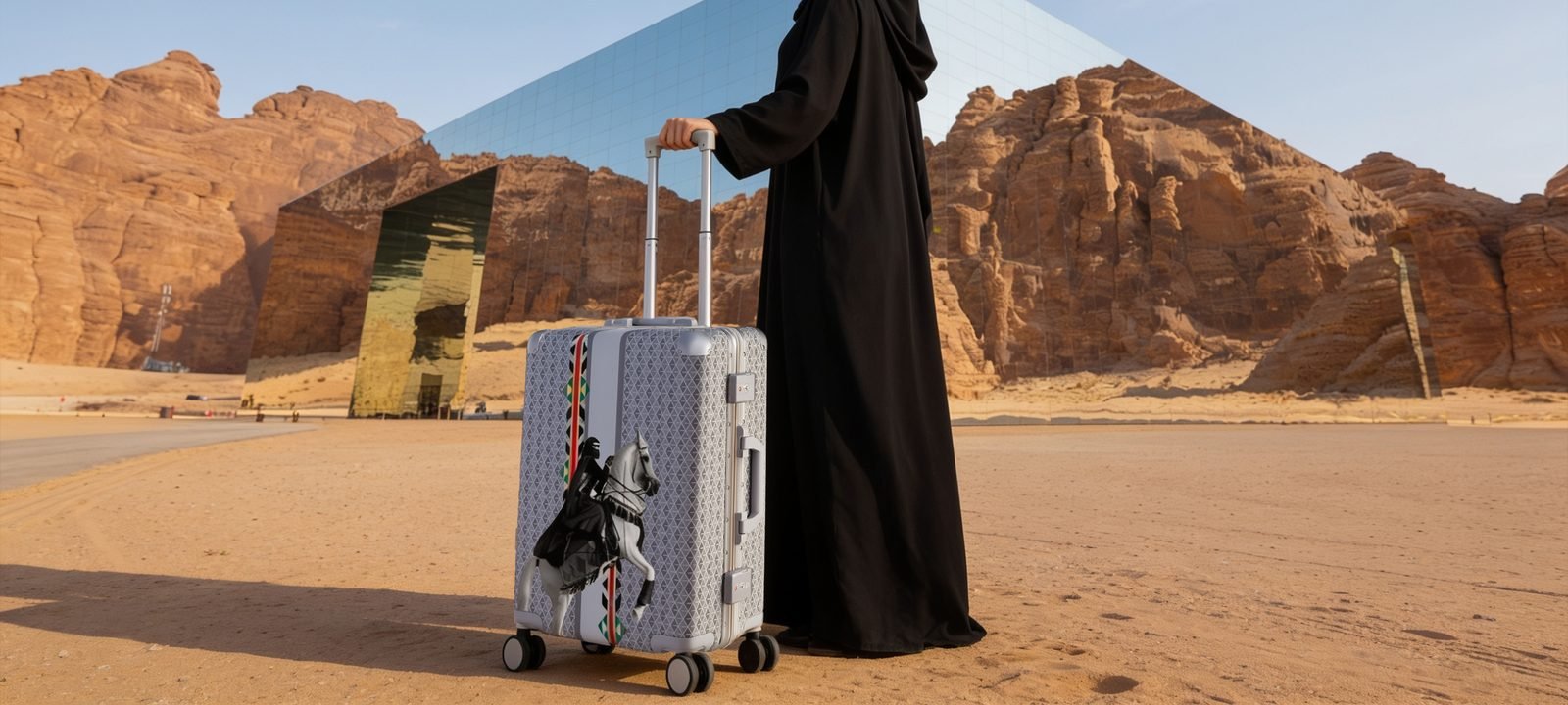 Vonto: Web banner: the monogram cabin case in the AlUla desert